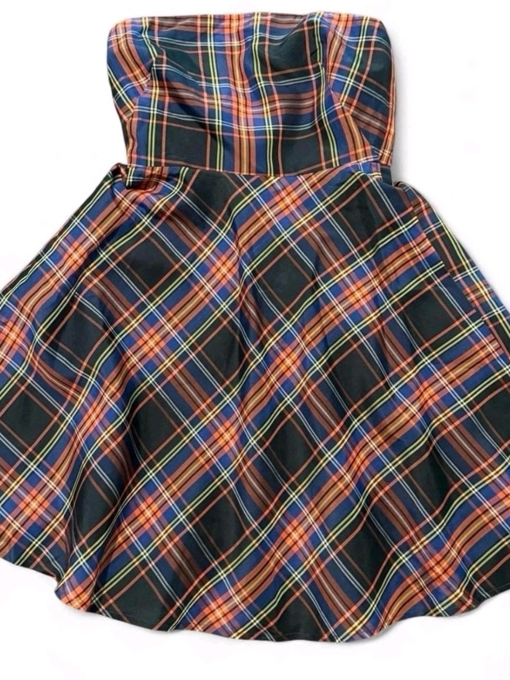 100% silk J Crew tartan print plaid women’s size 8 strapless dress